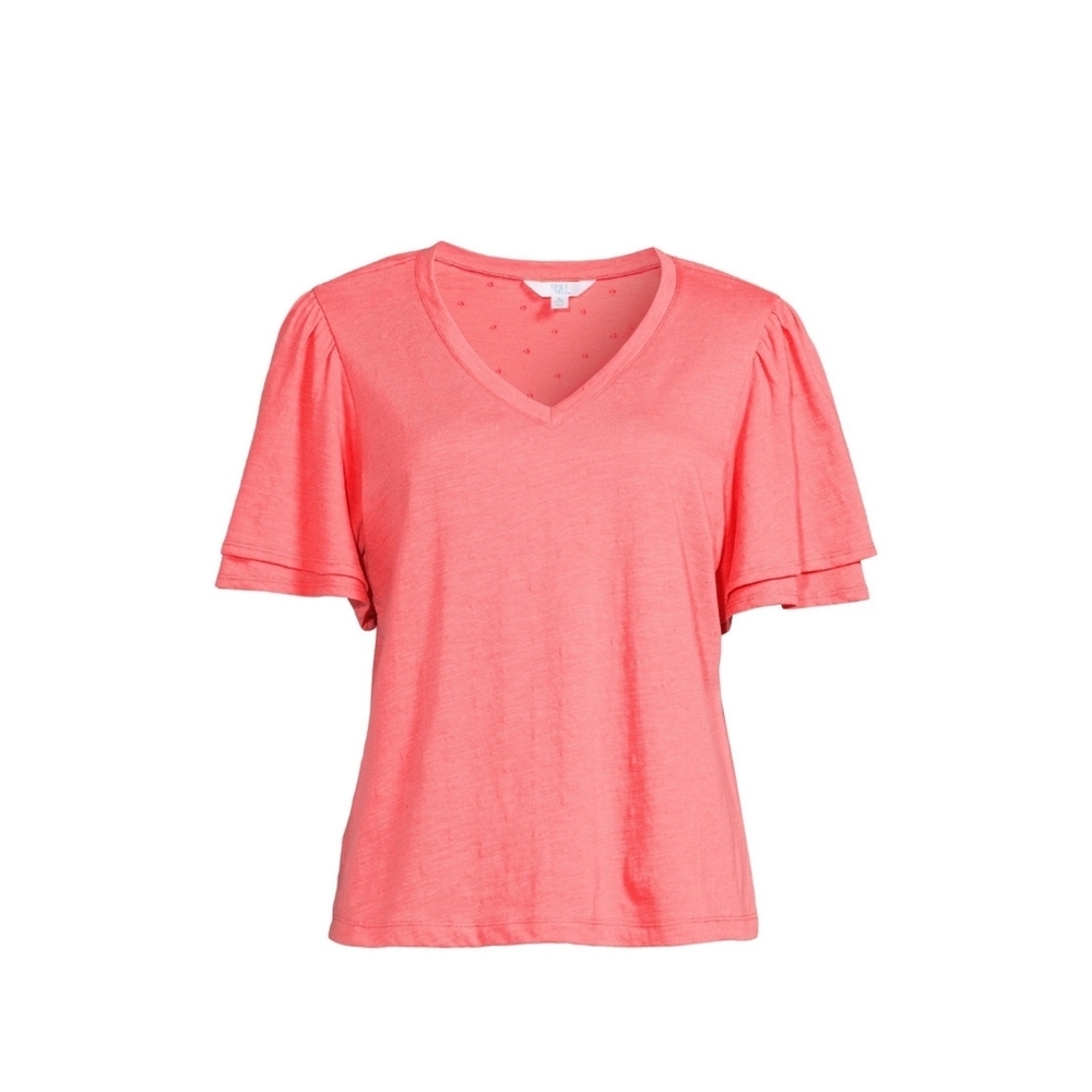 Time and Tru NWT Women's Relaxed Fit V-Neck Flutter Sleeve Top 775